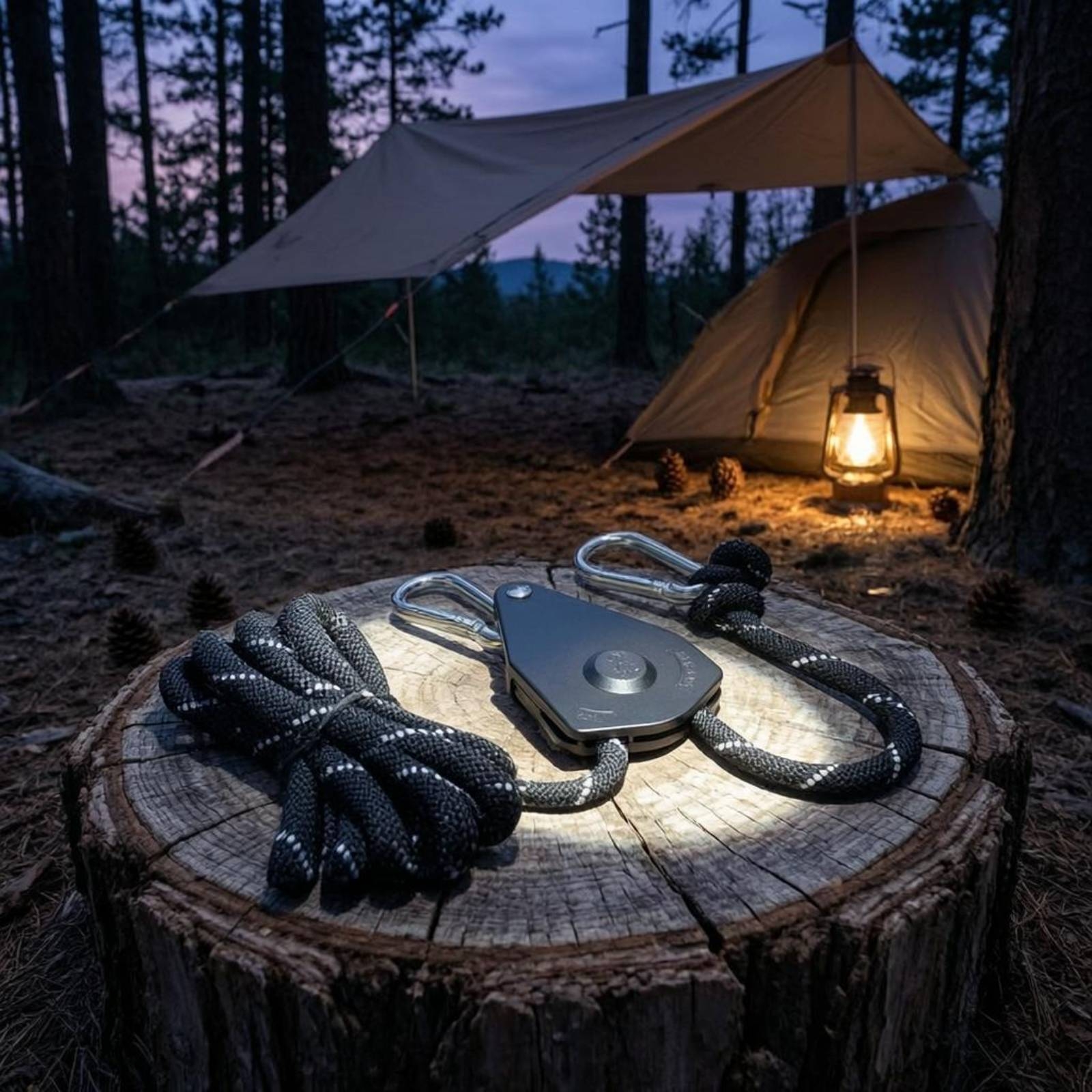 Outdoor Camping Guy - Pulley Tent Rope Carabiner Hooks Adjustable