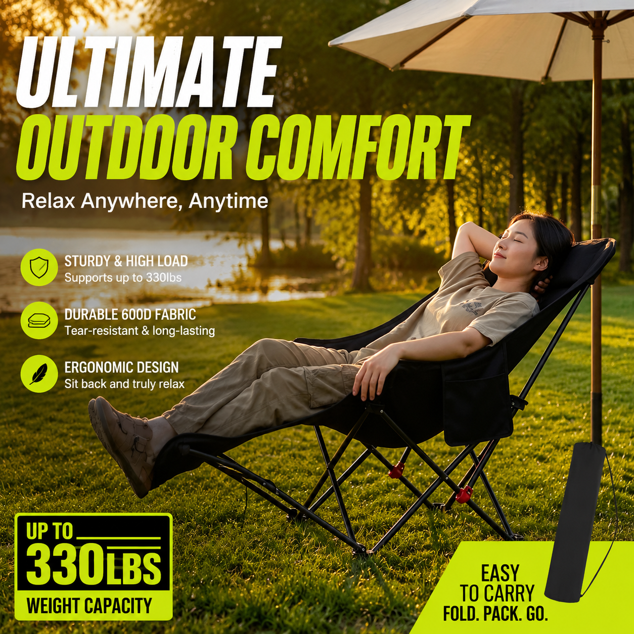 Outdoor Camping Lounge Chairs - Three Level Adjustable Moon Chair, Outdoor