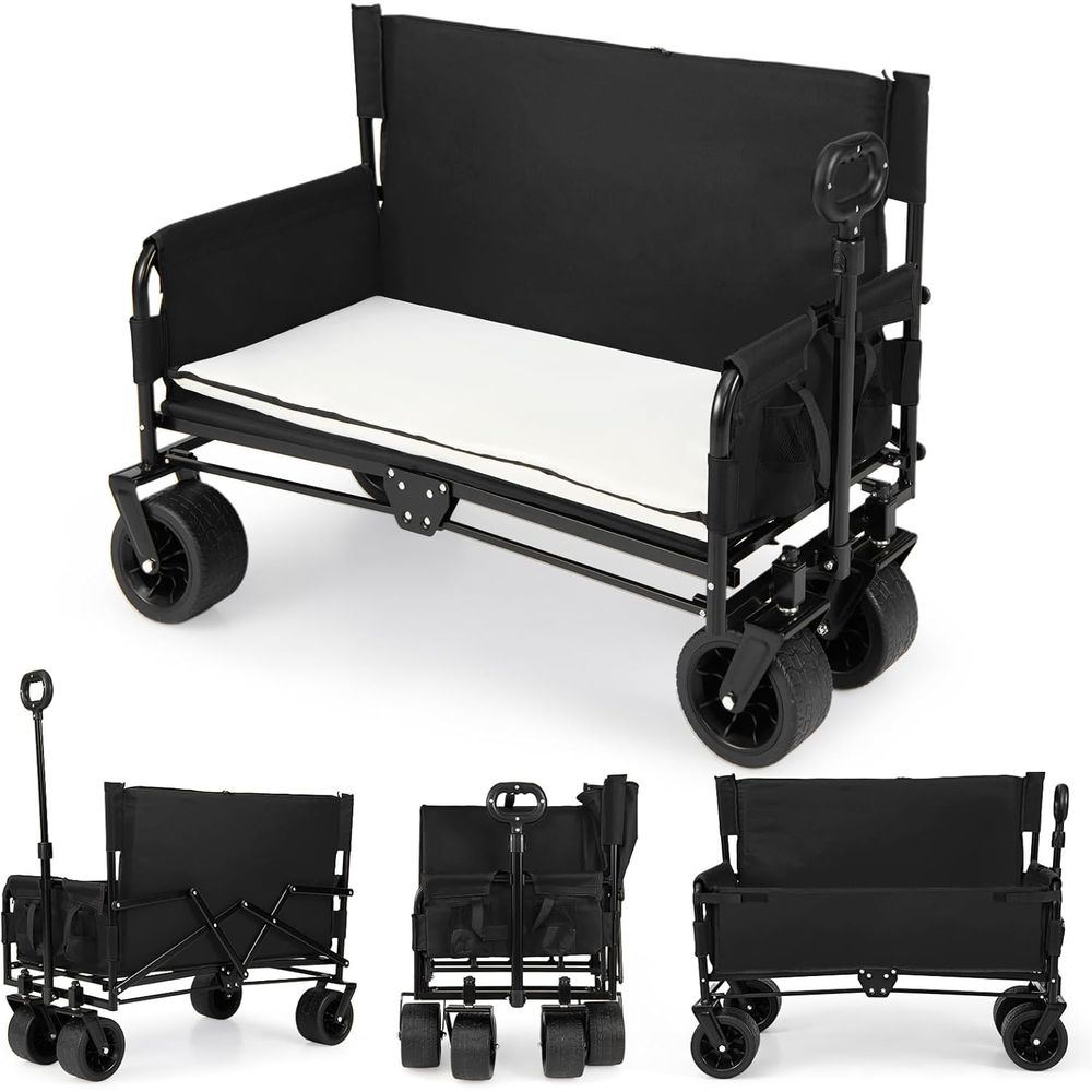 Outdoor Camping Trolley - 2-in-1 Folding Wagon with Beach Cart,