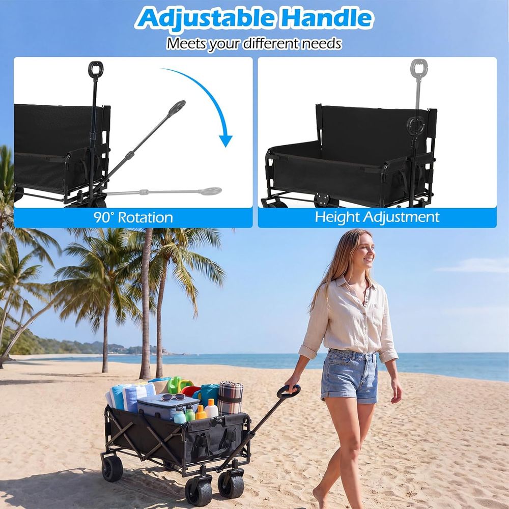 2-in-1 Folding Wagon with Beac - Outdoor Camping Trolley avis et prix